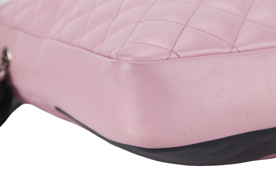 CHANEL CAMBON SHOULDER BAG (910xxxx) PINK CALF LEATHER SILVER HARDWARE WITH