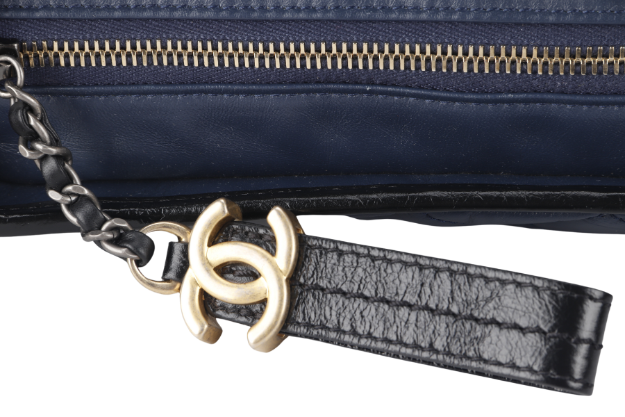 CHANEL GABRIELLE HOBO SHOULDER BAG (2537xxxx) BLUE-BLACK QUILTED CALFSKIN LEATHER SILVER & GOLD TONE HARDWARE NO AND NO DUST COVER