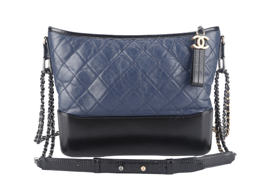 CHANEL GABRIELLE HOBO SHOULDER BAG (2537xxxx) BLUE-BLACK QUILTED CALFSKIN LEATHER SILVER & GOLD TONE HARDWARE NO AND NO DUST COVER