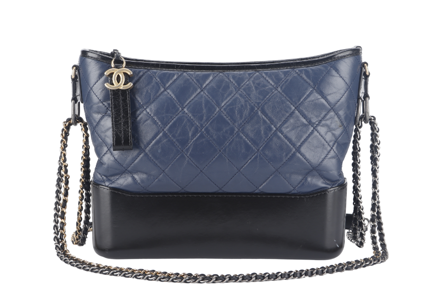 CHANEL GABRIELLE HOBO SHOULDER BAG (2537xxxx) BLUE-BLACK QUILTED CALFSKIN LEATHER SILVER & GOLD TONE HARDWARE NO AND NO DUST COVER