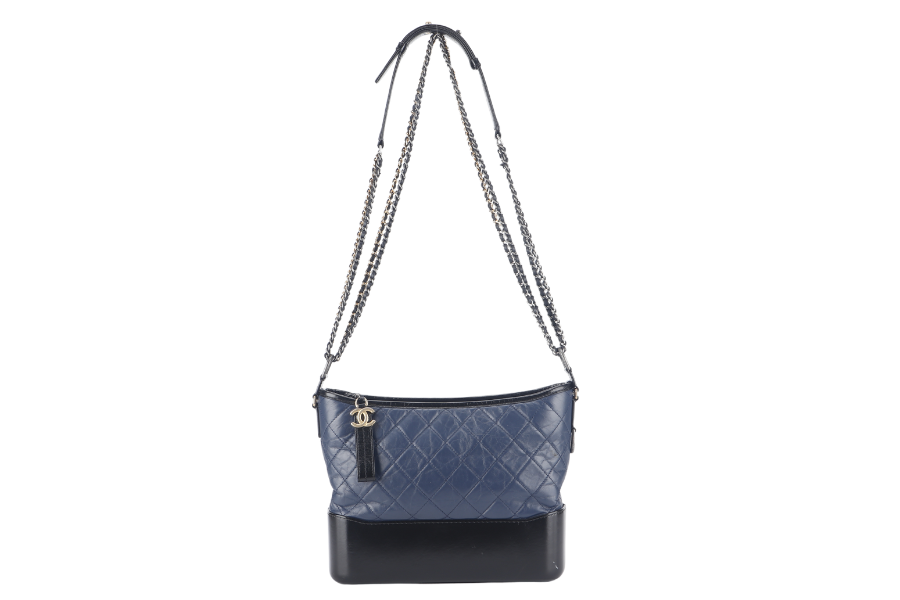 CHANEL GABRIELLE HOBO SHOULDER BAG (2537xxxx) BLUE-BLACK QUILTED CALFSKIN LEATHER SILVER & GOLD TONE HARDWARE NO AND NO DUST COVER