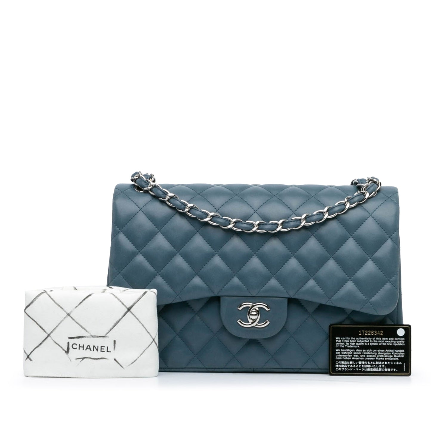 Blue Chanel Jumbo Classic Lambskin Double Flap Shoulder Bag