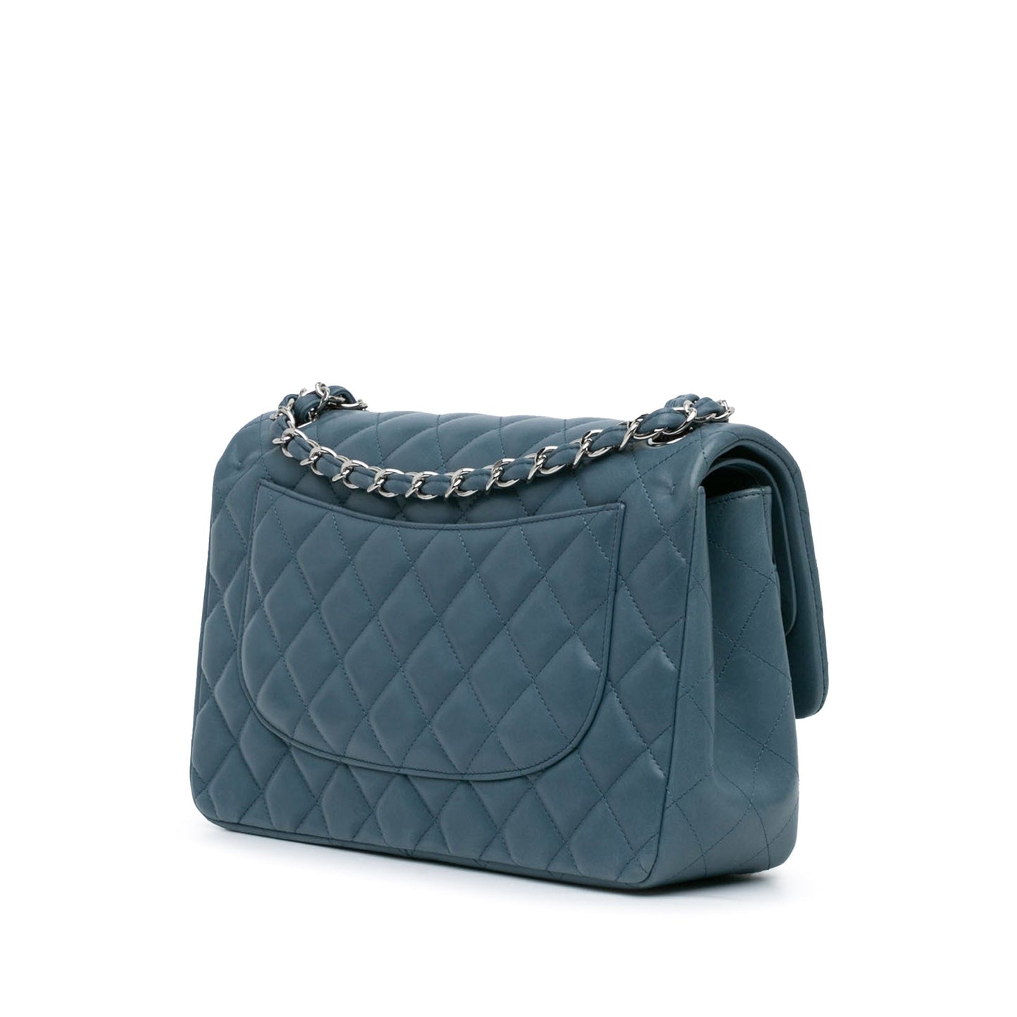 Blue Chanel Jumbo Classic Lambskin Double Flap Shoulder Bag