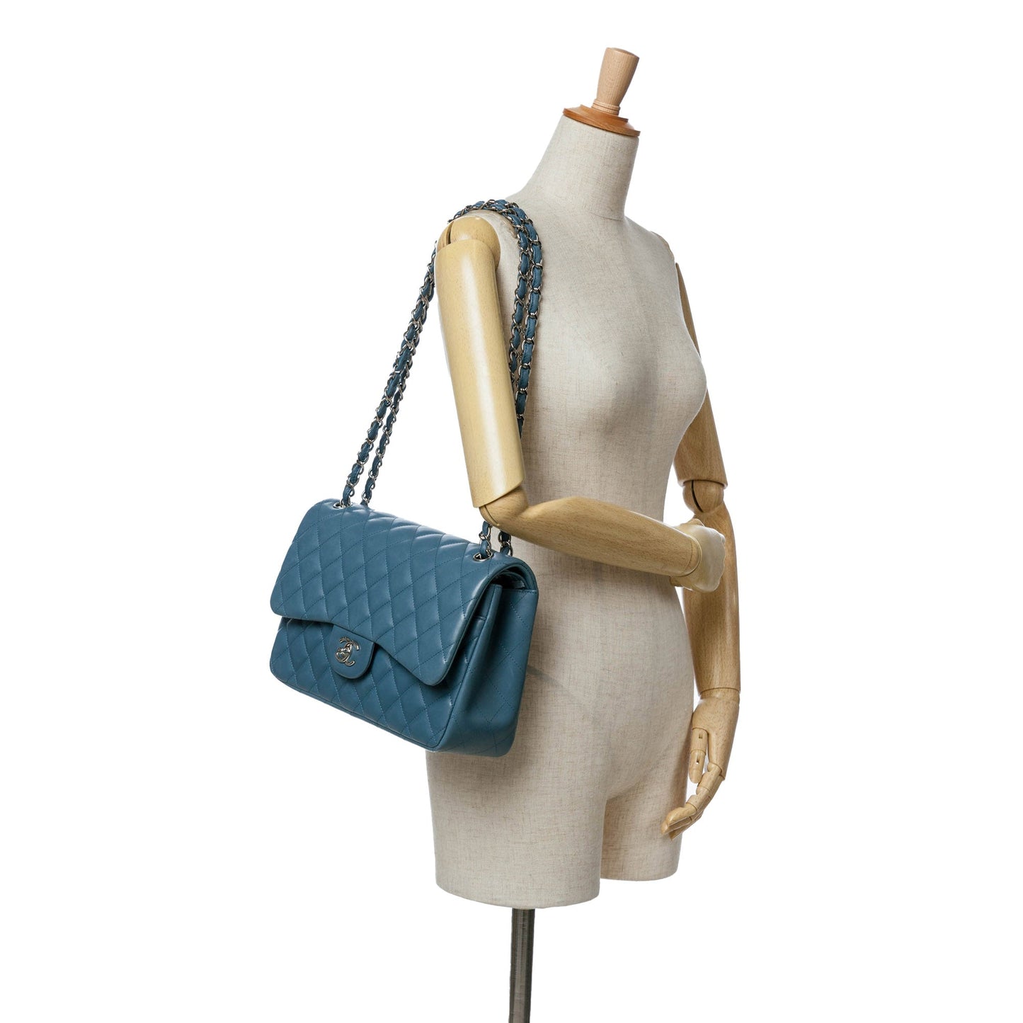 Blue Chanel Jumbo Classic Lambskin Double Flap Shoulder Bag