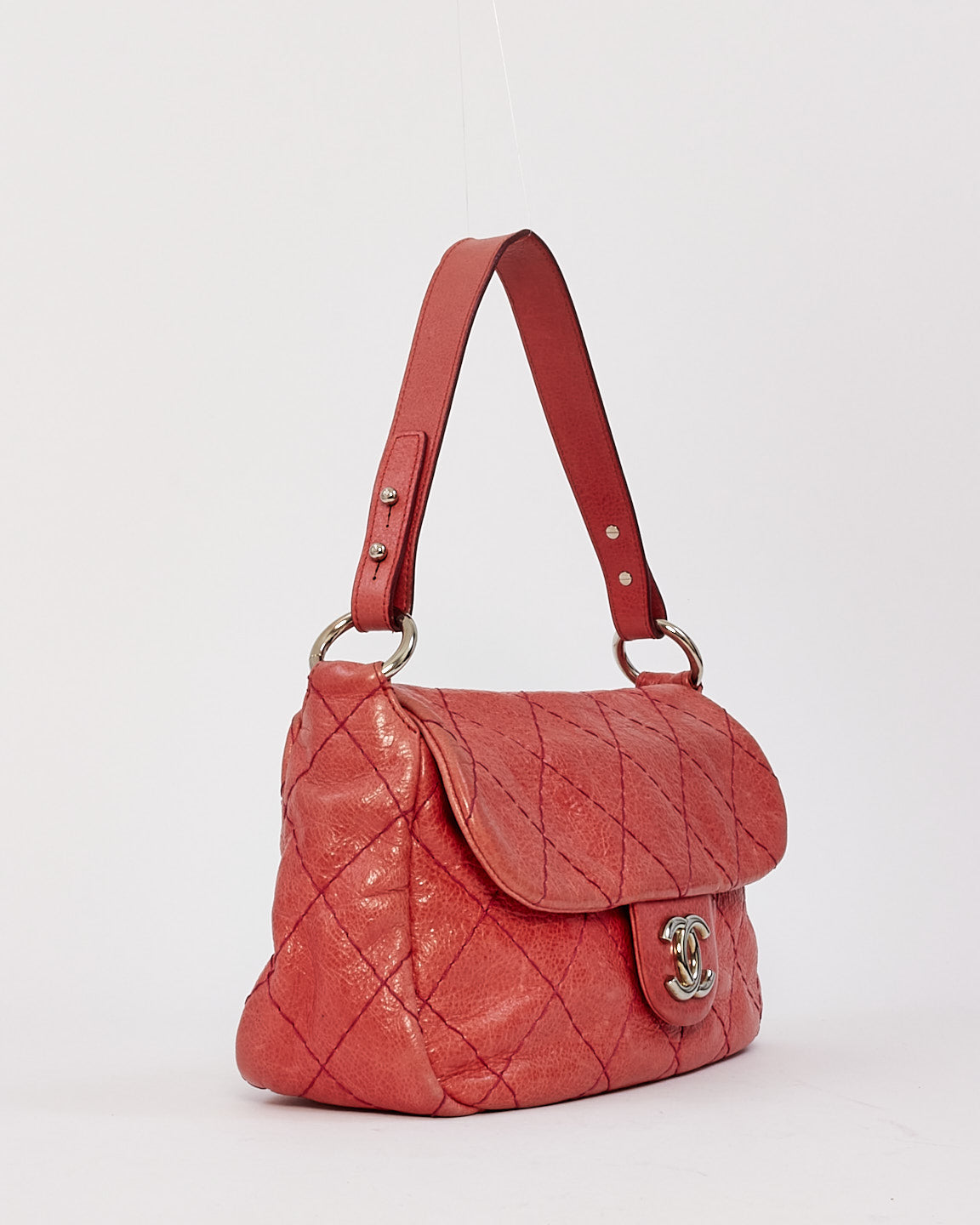 Chanel Pink Glazed Calfskin Leather On The Road Flap Shoulder Bag