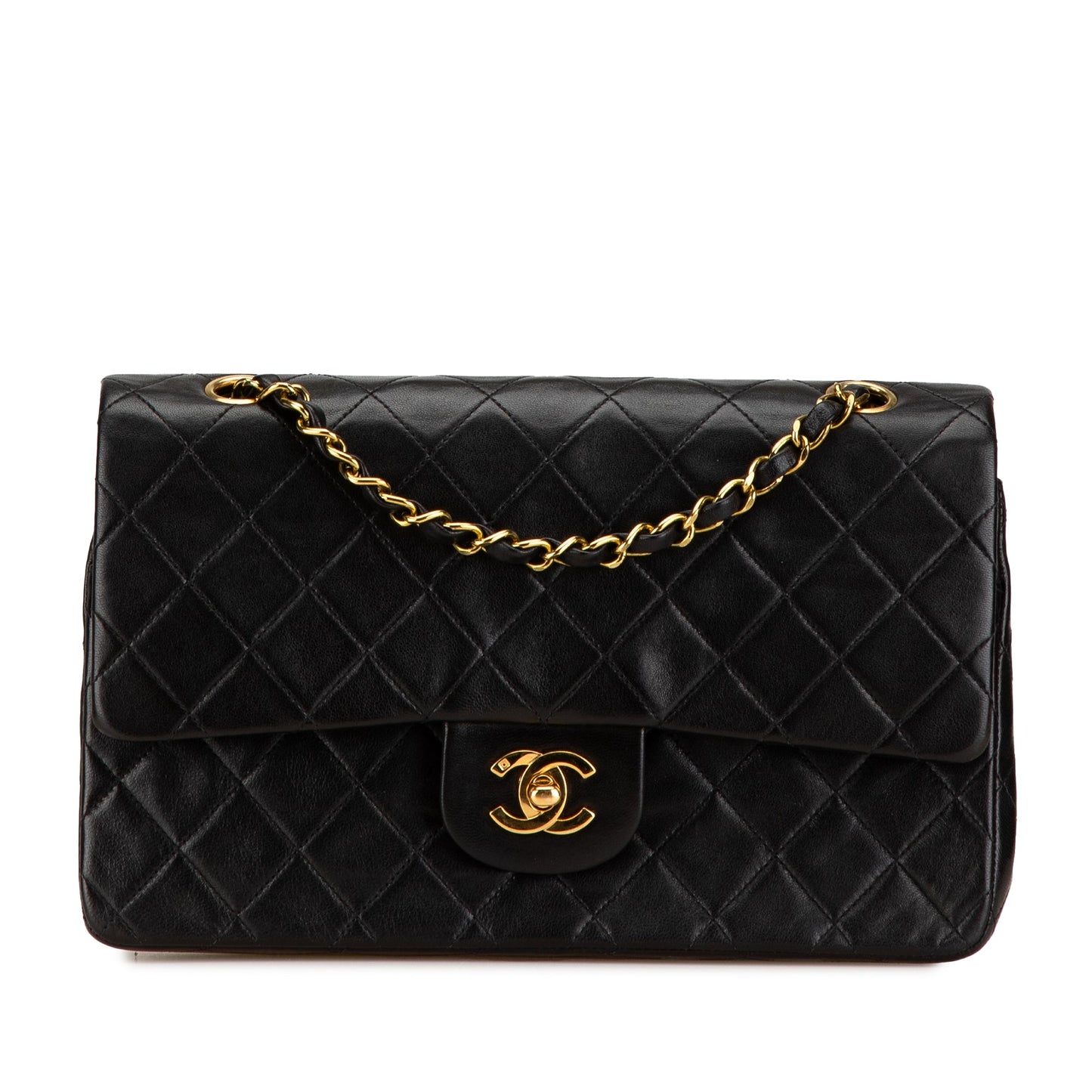 Black Chanel Medium Classic Lambskin Double Flap Shoulder Bag