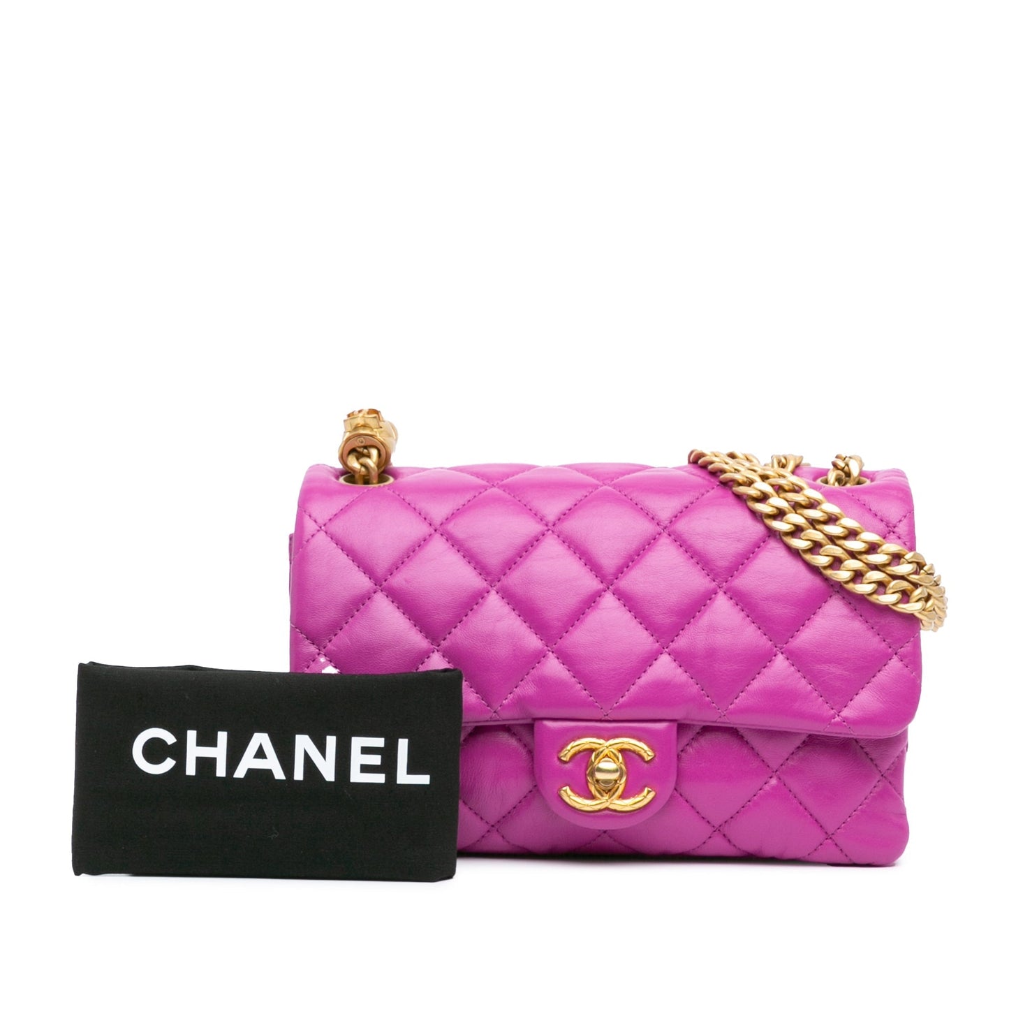Purple Chanel Small Quilted Lambskin Pillow Crush Flap Shoulder Bag