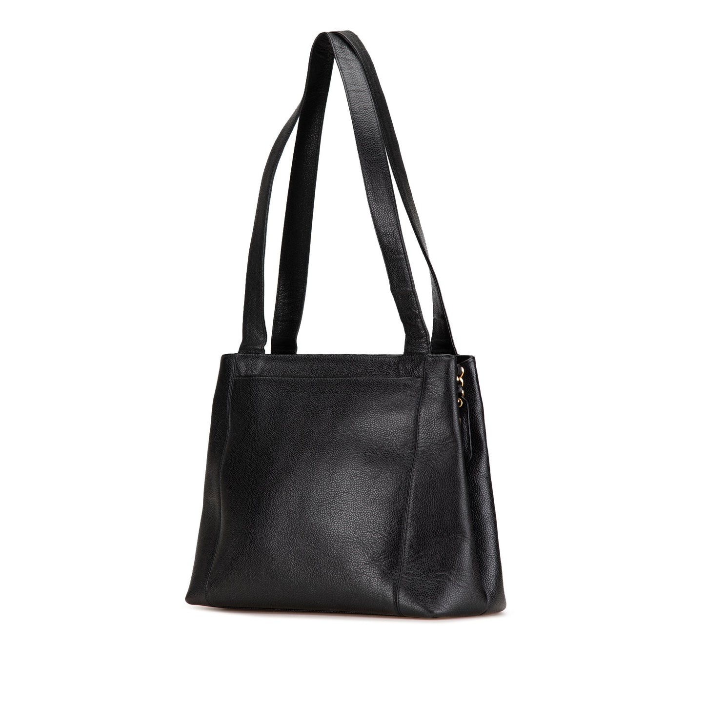 Black Chanel Embroidered Caviar Logo Shoulder Bag