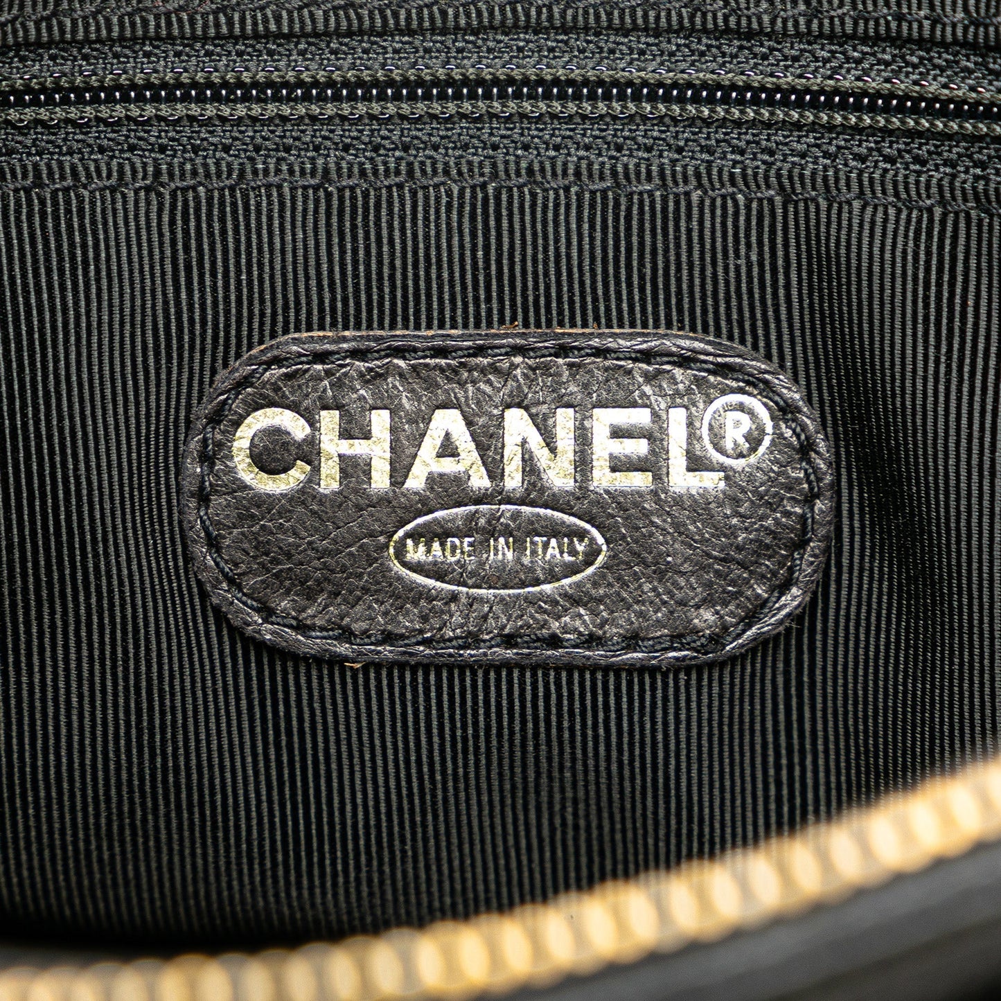 Black Chanel Embroidered Caviar Logo Shoulder Bag