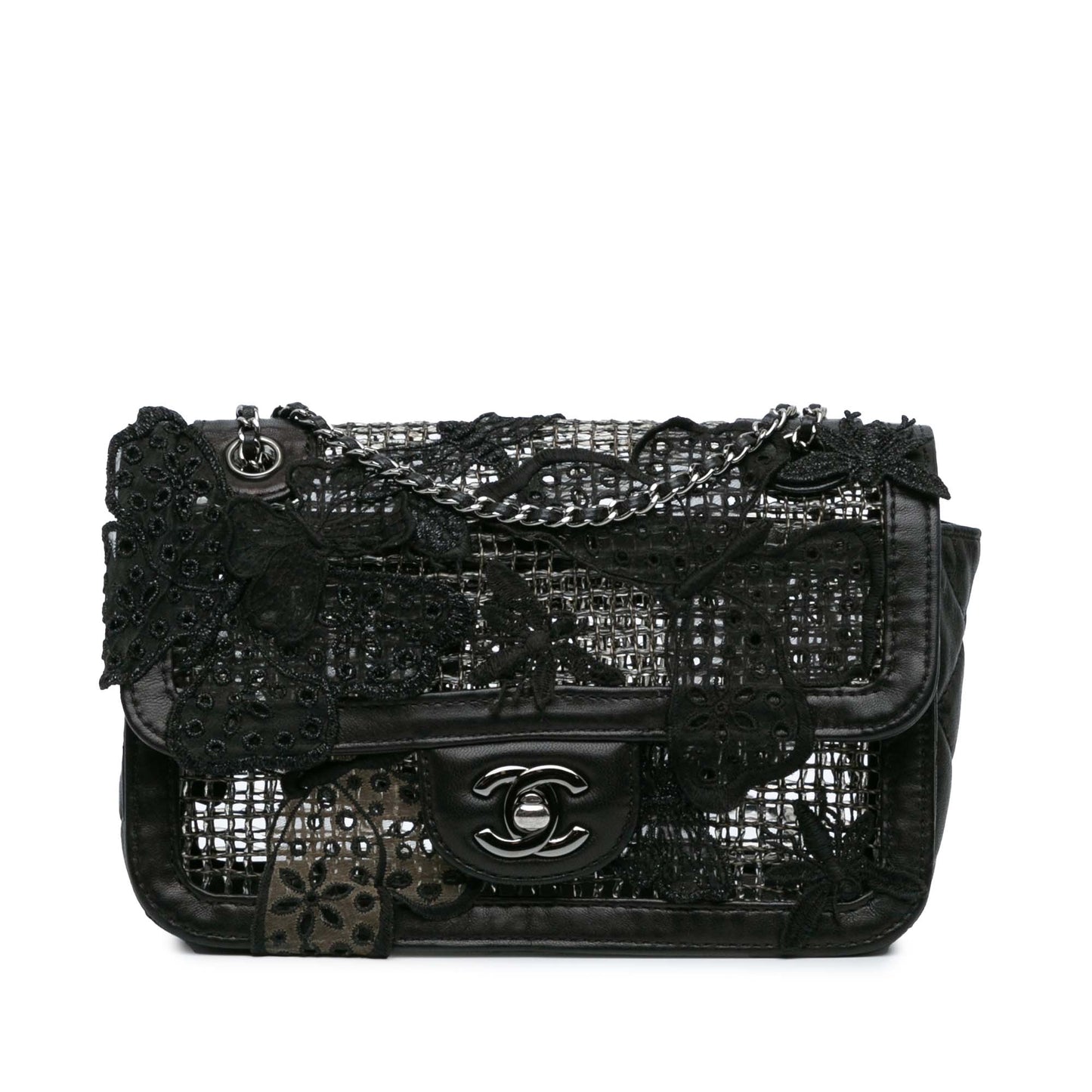 Black Chanel Small Mesh Butterfly Flap Shoulder Bag