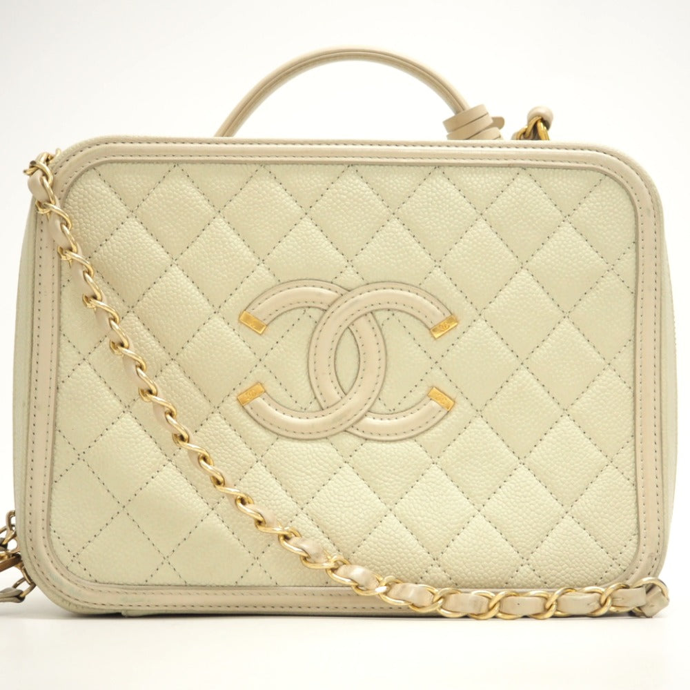 CHANEL Shoulder Bag Matt caviar skin beige COCO Mark