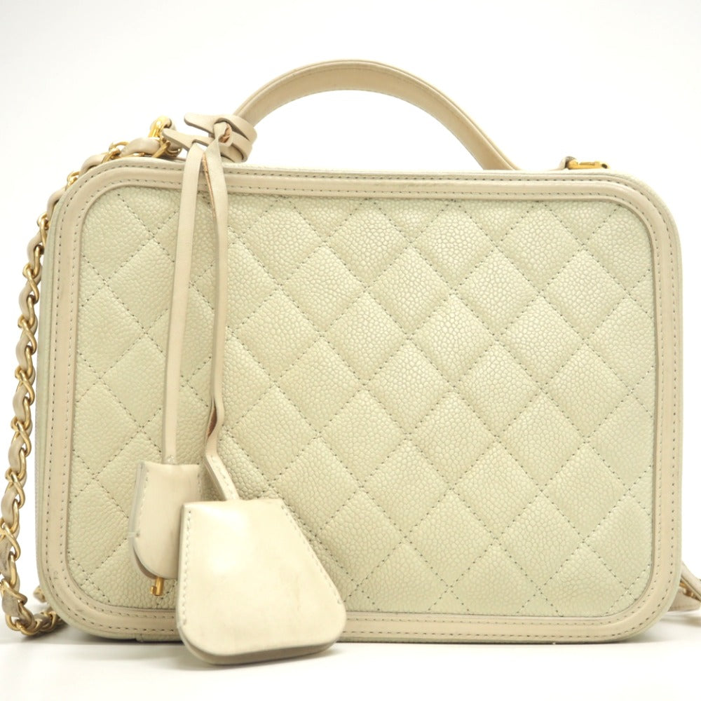 CHANEL Shoulder Bag Matt caviar skin beige COCO Mark