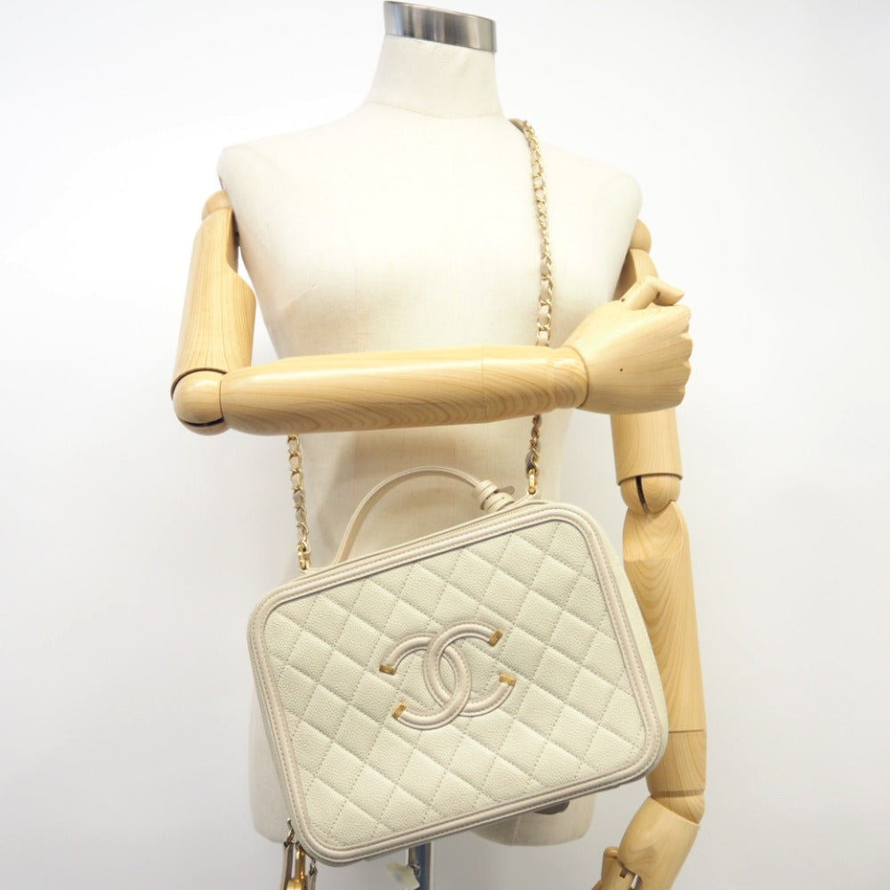 CHANEL Shoulder Bag Matt caviar skin beige COCO Mark