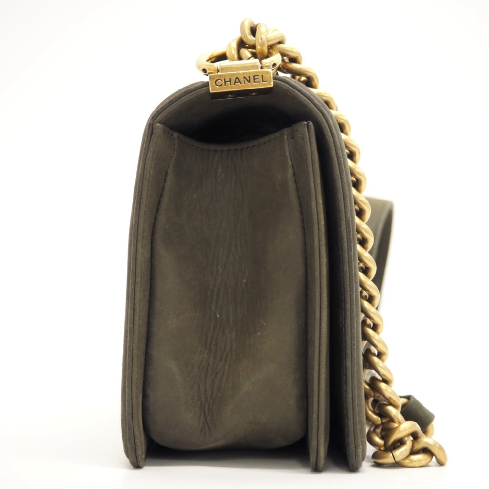 CHANEL Shoulder Bag Leather, Tweed khaki COCO Mark Boy Chanel
