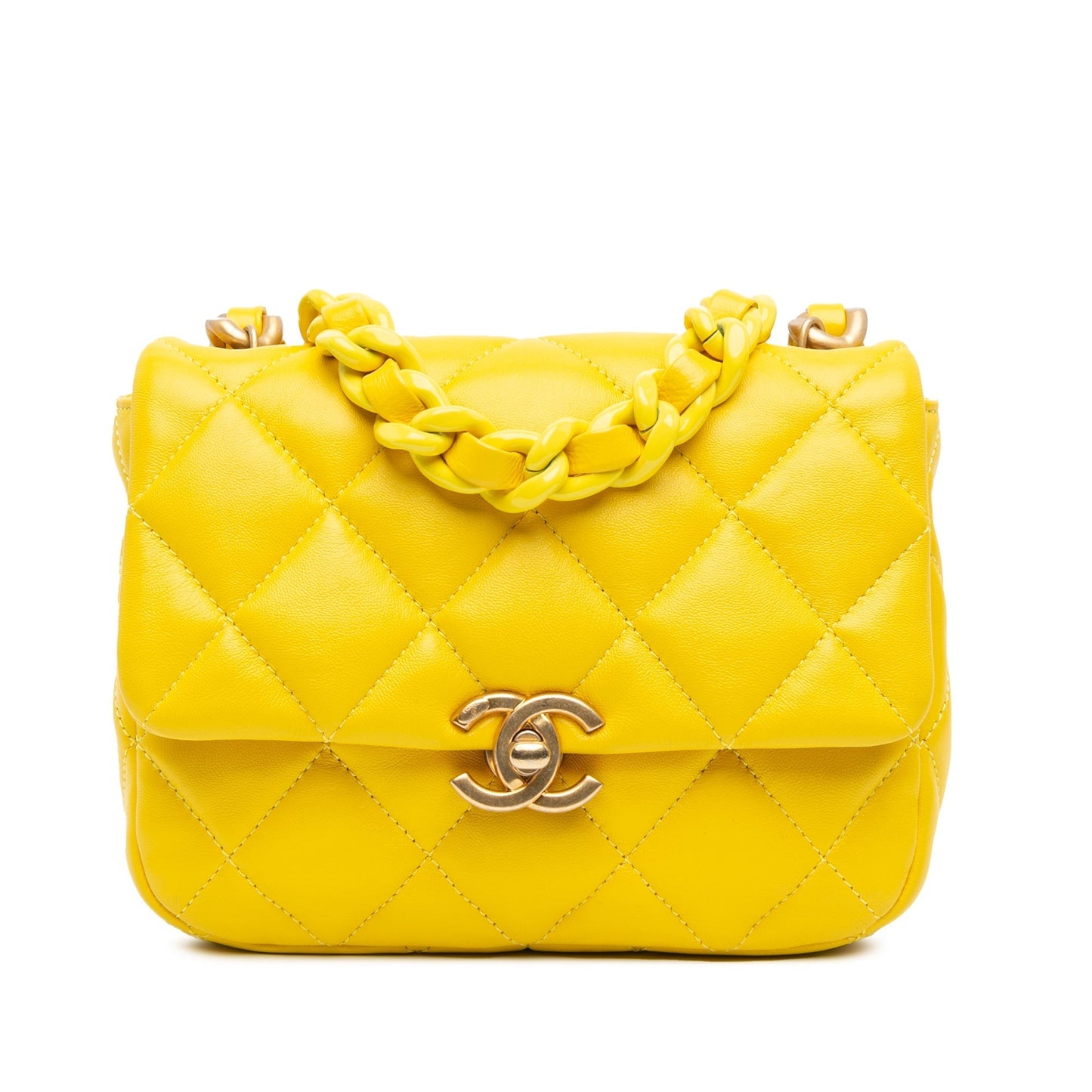 Yellow Chanel Mini Quilted Lambskin Candy Chain Crossbody Shoulder Bag