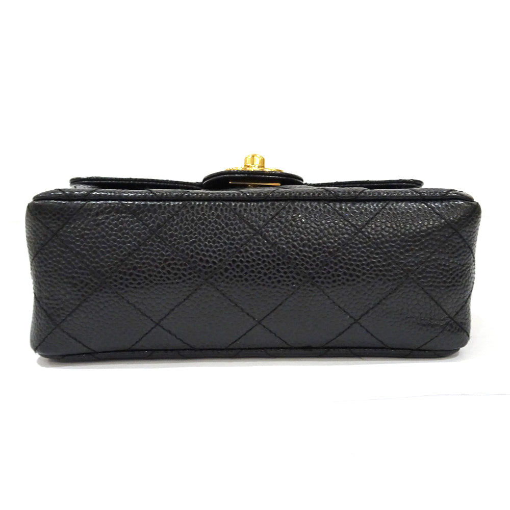 CHANEL Mini Matras A01115 Chain Shoulder Bag Caviar S Turnlock Black