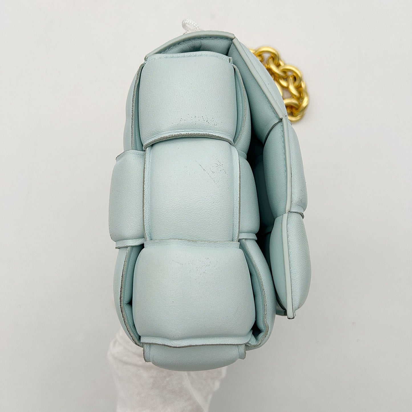 BOTTEGA VENETA Lambskin Maxi Intreccio Padded Chain Cassette Crossbody Bag Spearmint LA44378