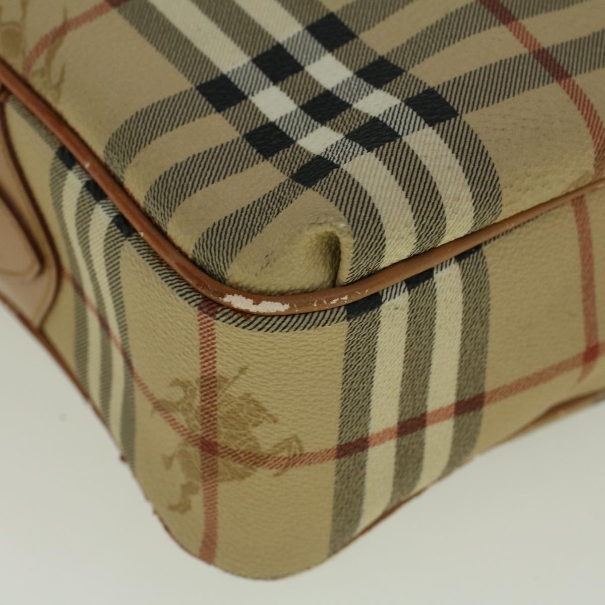 BurberrySs Nova Check Shoulder Bag PVC Leather Beige Auth ac2479