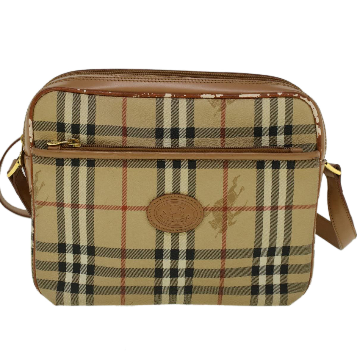 BurberrySs Nova Check Shoulder Bag PVC Leather Beige Auth ac2479