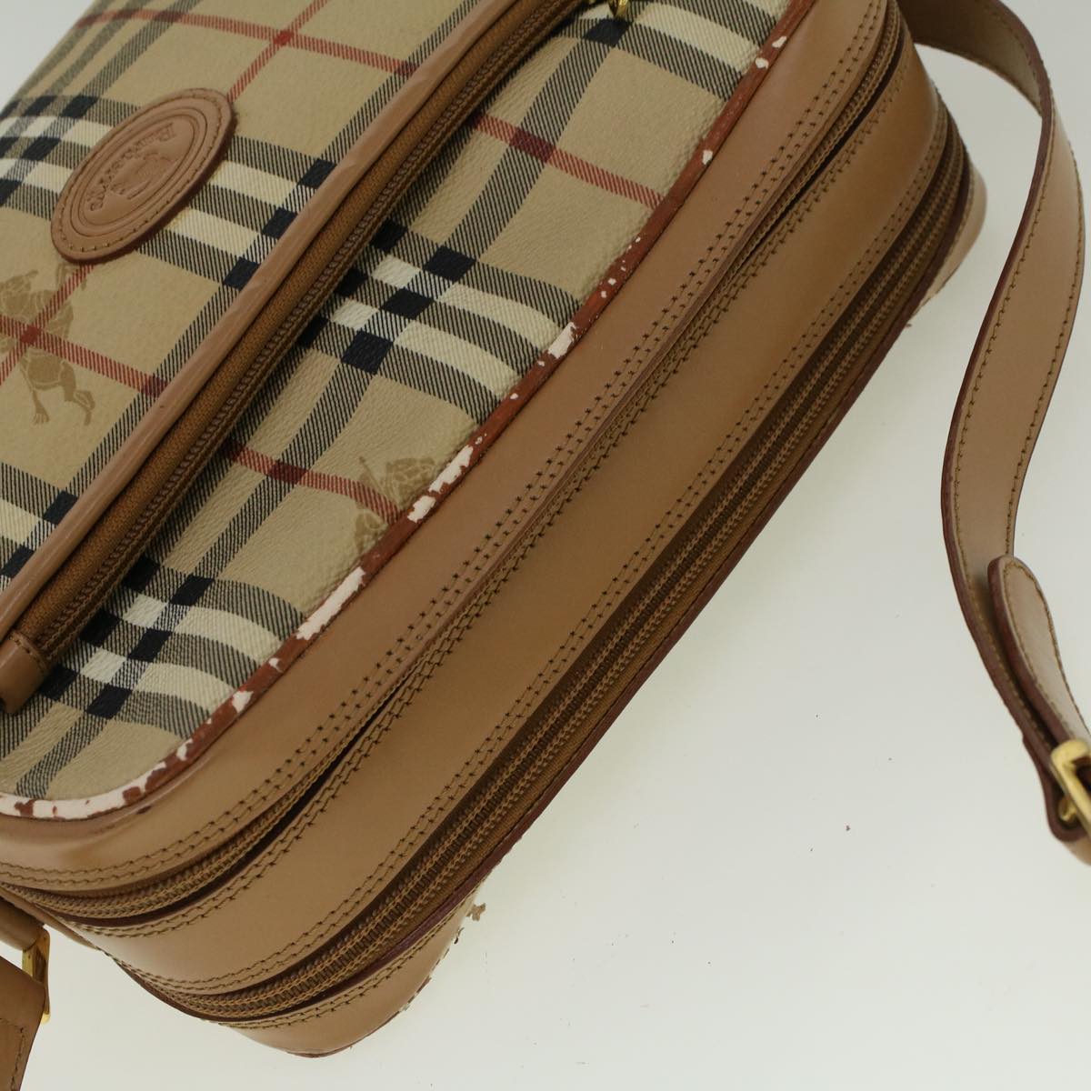 BurberrySs Nova Check Shoulder Bag PVC Leather Beige Auth ac2479