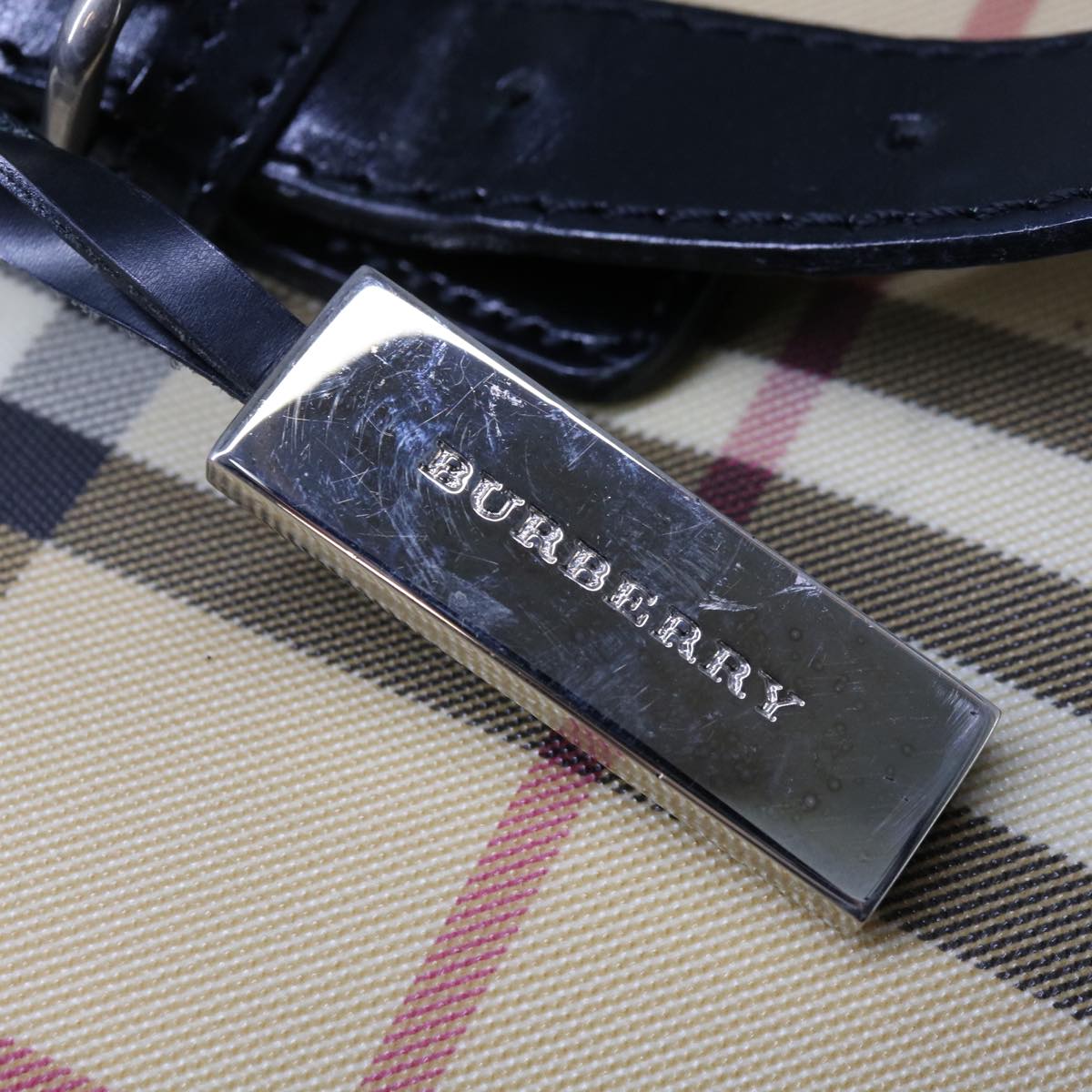 Burberry Nova Check Shoulder Bag Coated Canvas Beige Auth ac2665