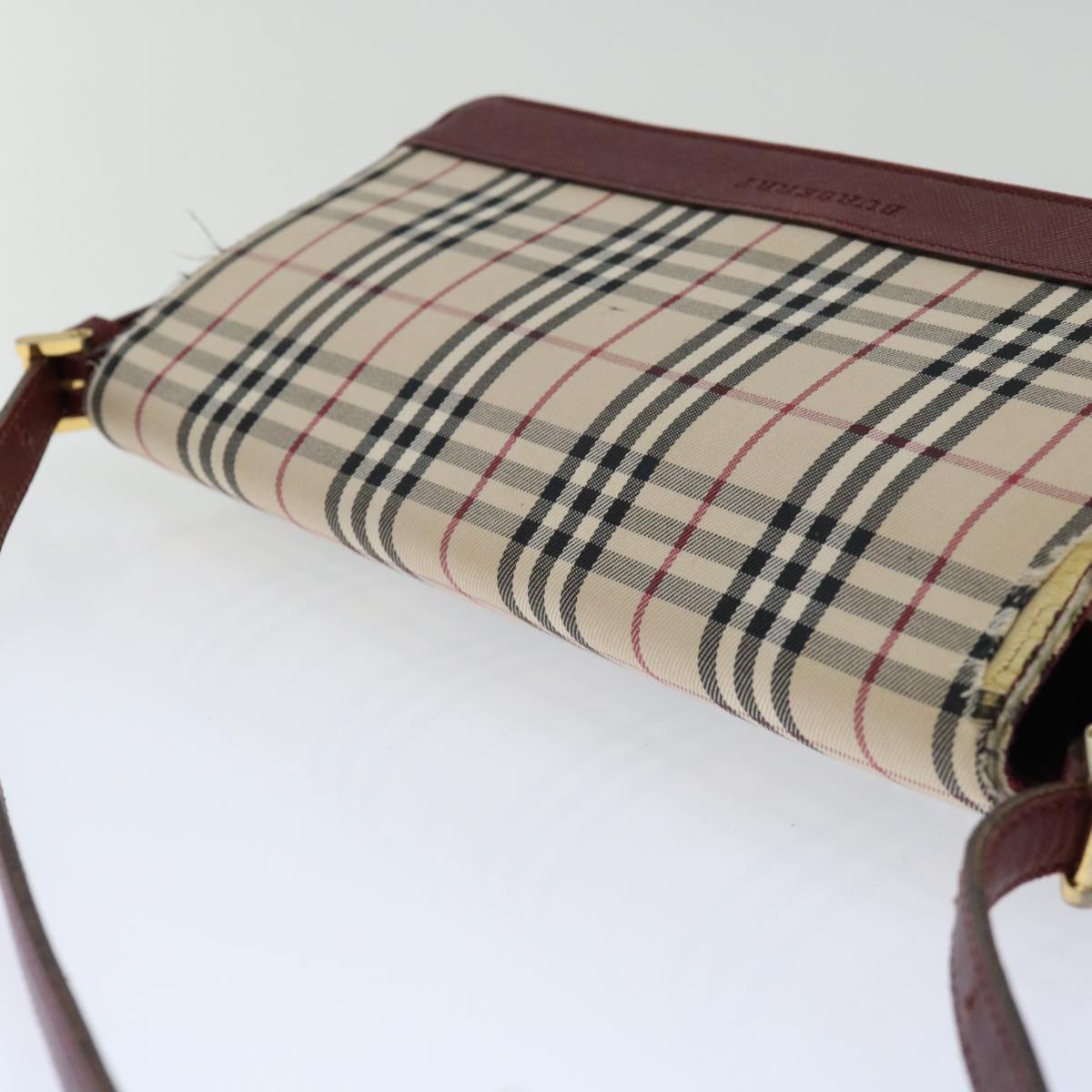Burberry Nova Check Shoulder Bag Canvas Red Auth ac2926