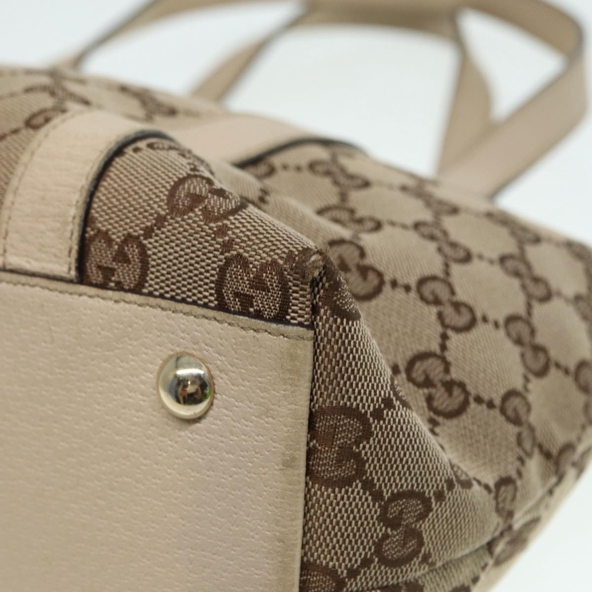 GUCCI GG Canvas Tote Bag Beige Gold 141470 Auth ac3206