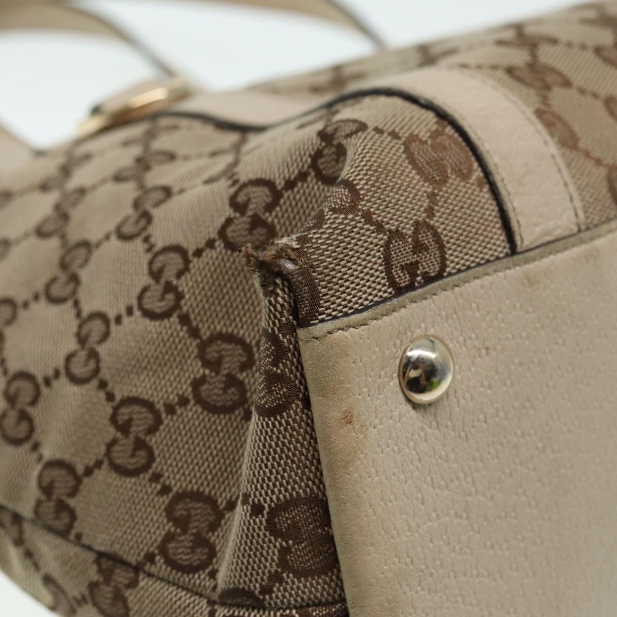 GUCCI GG Canvas Tote Bag Beige Gold 141470 Auth ac3206