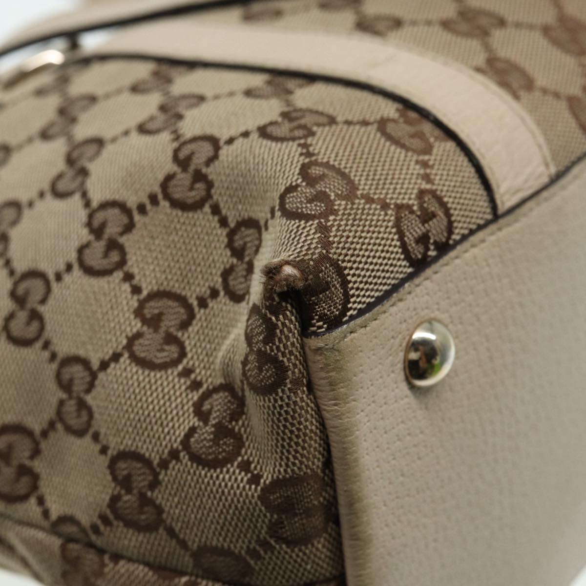GUCCI GG Canvas Tote Bag Beige Gold 141470 Auth ac3206