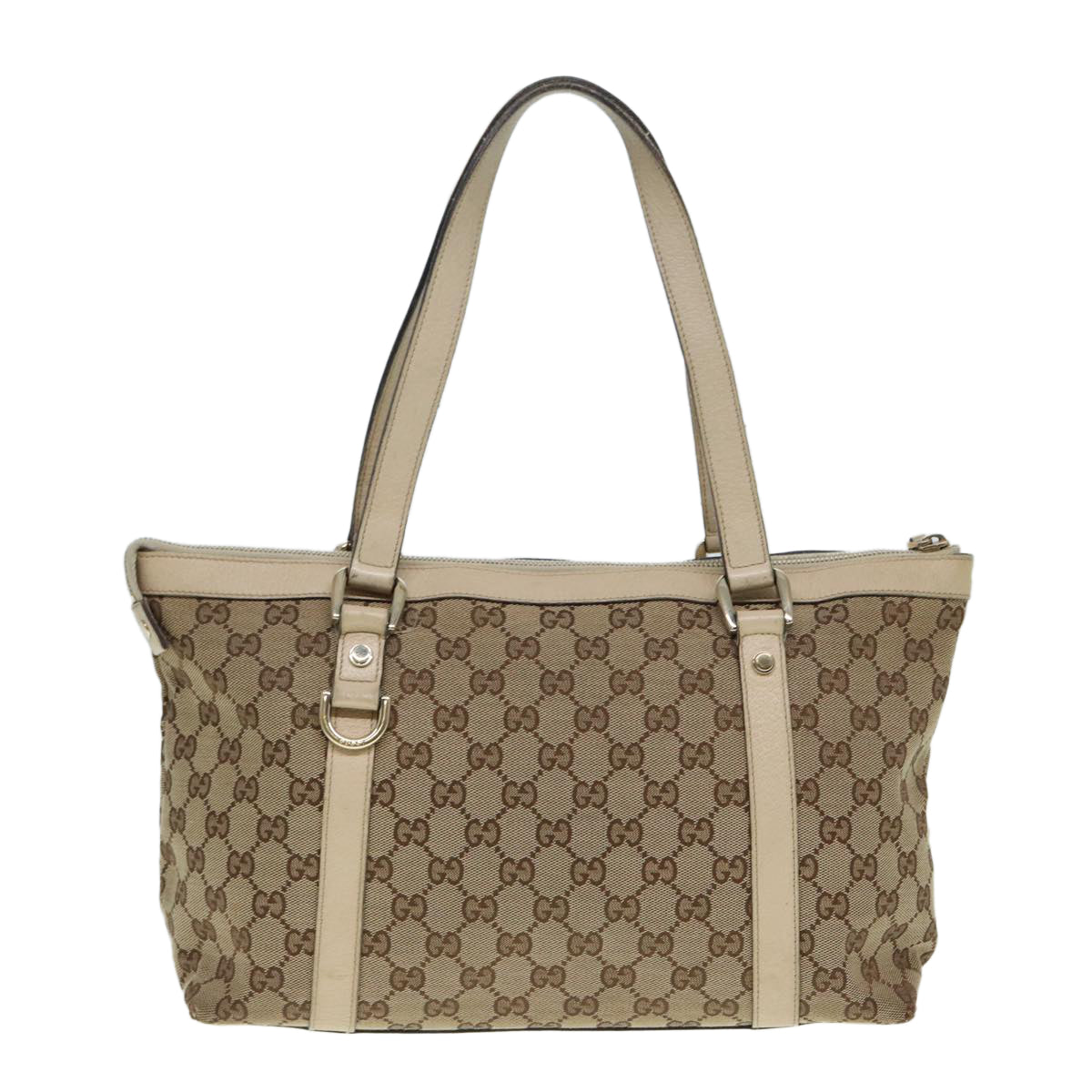 GUCCI GG Canvas Tote Bag Beige Gold 141470 Auth ac3206