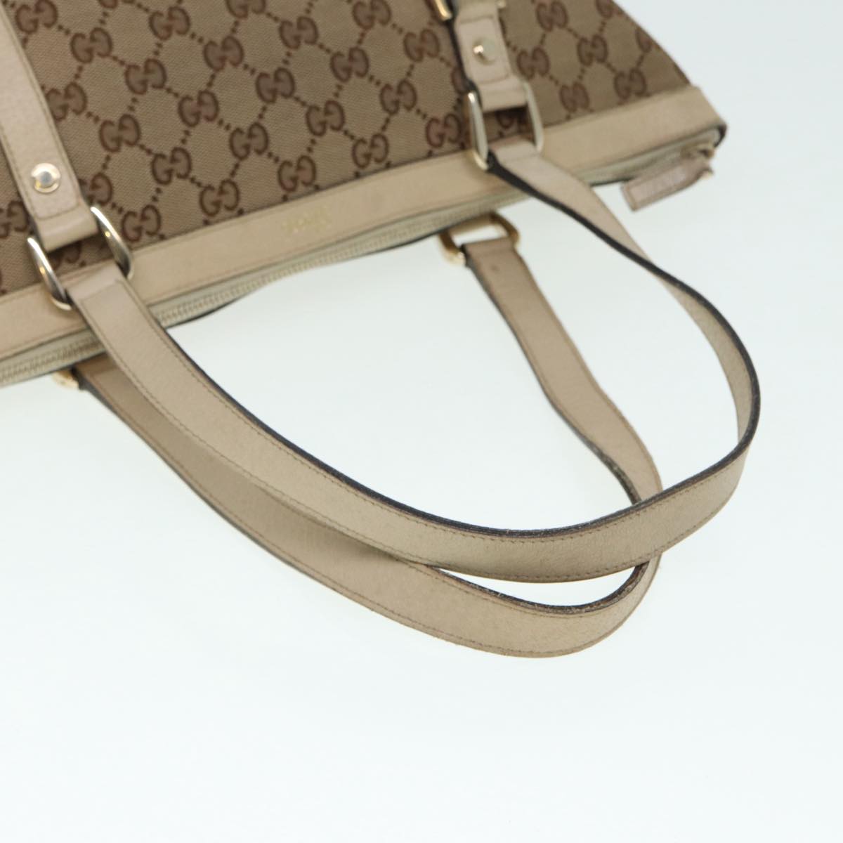 GUCCI GG Canvas Tote Bag Beige Gold 141470 Auth ac3206