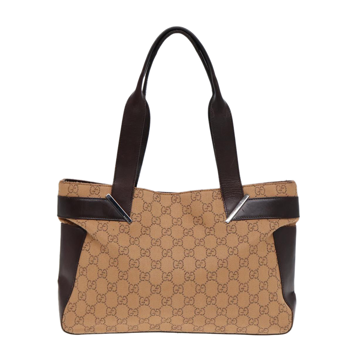 GUCCI GG Canvas Tote Bag Beige Silver 73983 Auth ac3207