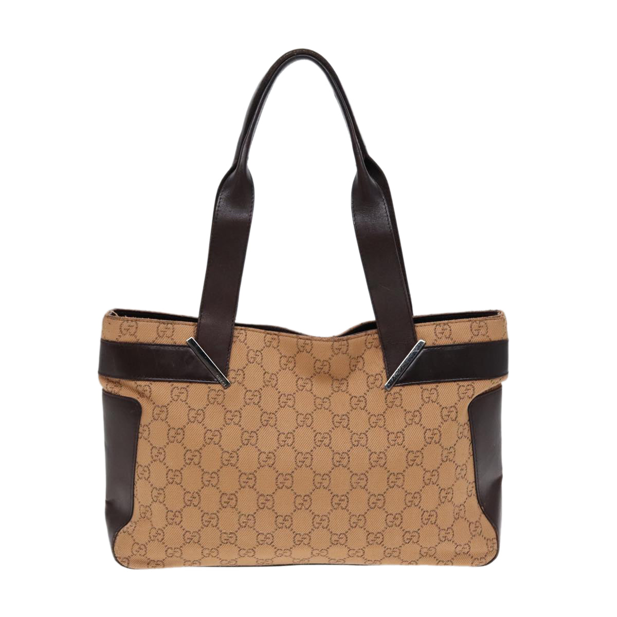 GUCCI GG Canvas Tote Bag Beige Silver 73983 Auth ac3207