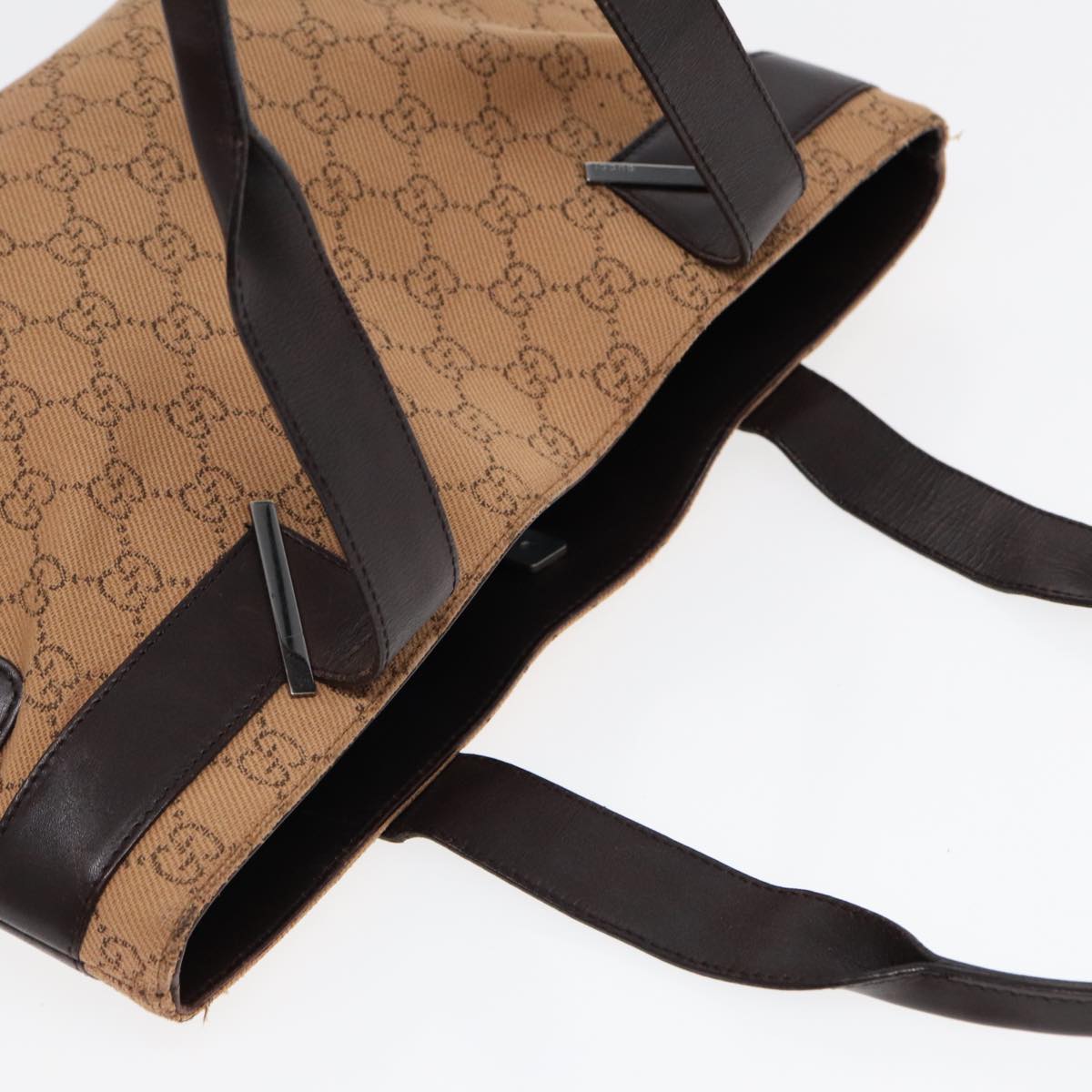 GUCCI GG Canvas Tote Bag Beige Silver 73983 Auth ac3207