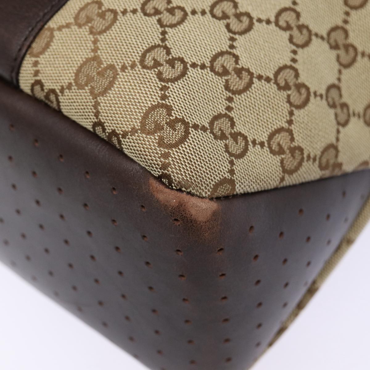 GUCCI GG Canvas Tote Bag Beige Silver 145971 Auth ac3208