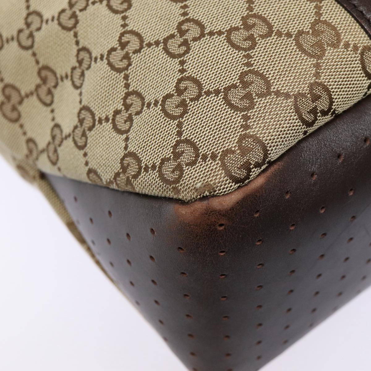 GUCCI GG Canvas Tote Bag Beige Silver 145971 Auth ac3208