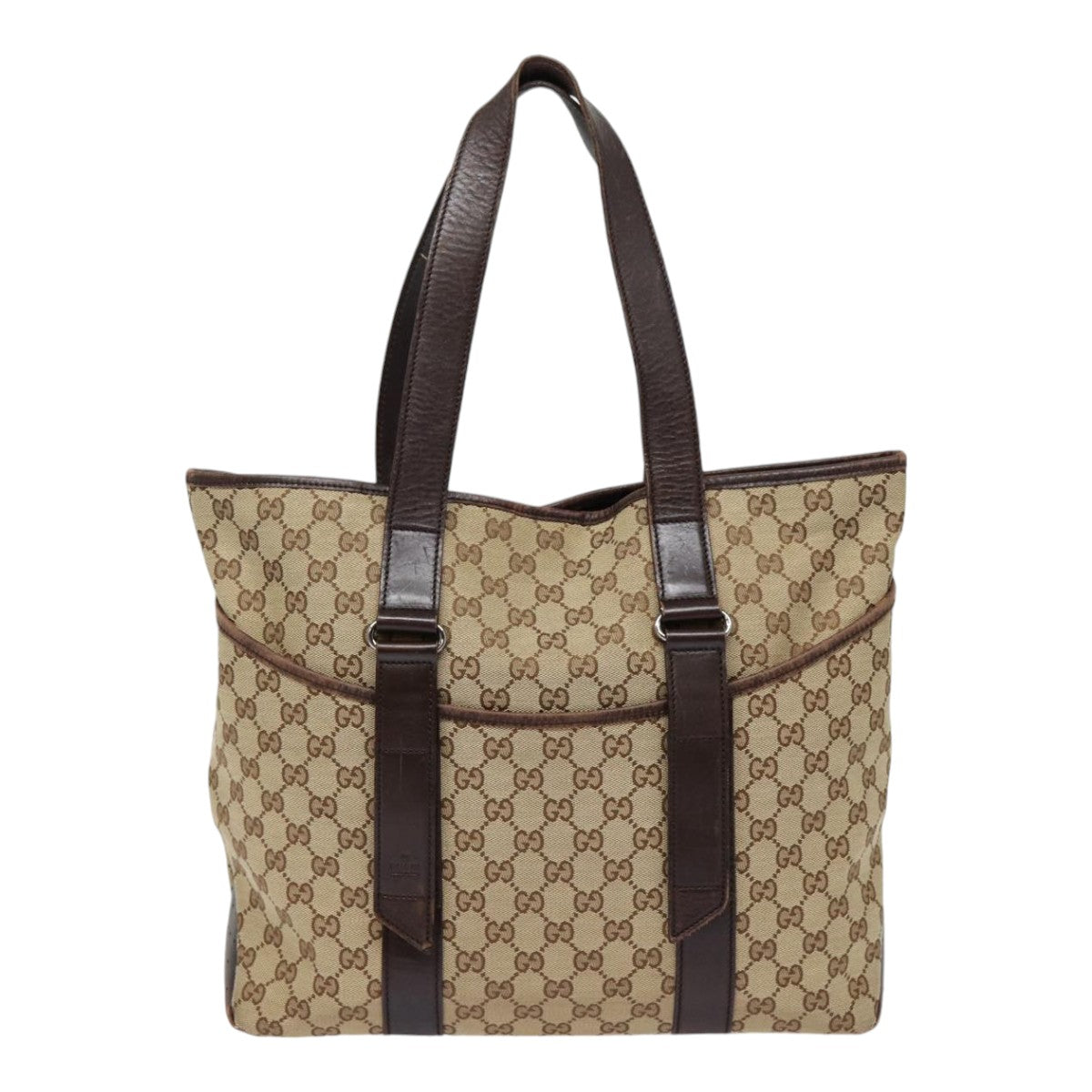 GUCCI GG Canvas Tote Bag Beige Silver 145971 Auth ac3208