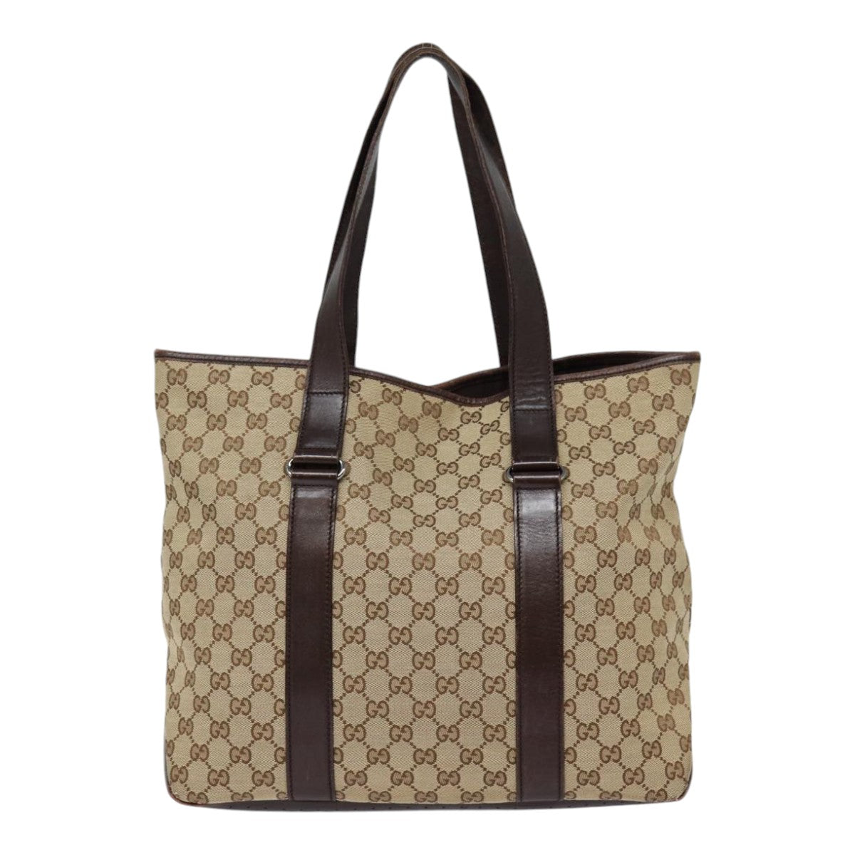 GUCCI GG Canvas Tote Bag Beige Silver 145971 Auth ac3208