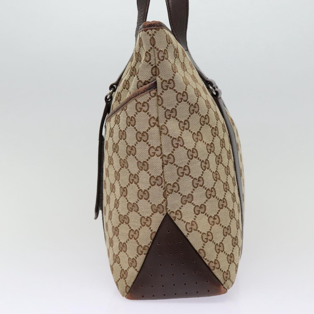 GUCCI GG Canvas Tote Bag Beige Silver 145971 Auth ac3208