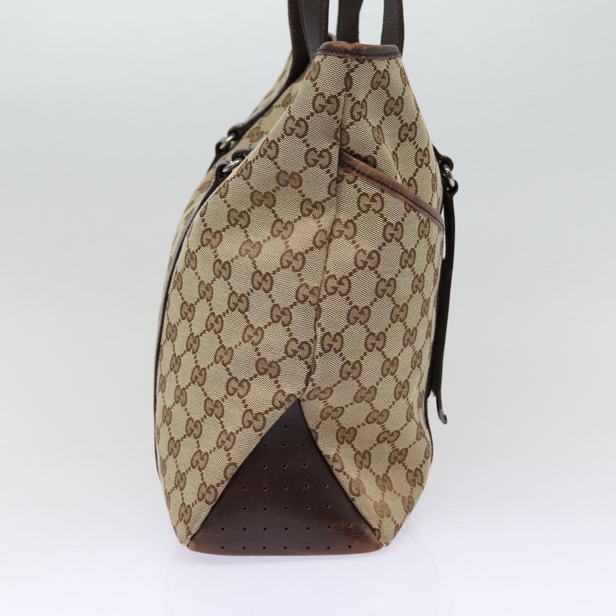 GUCCI GG Canvas Tote Bag Beige Silver 145971 Auth ac3208