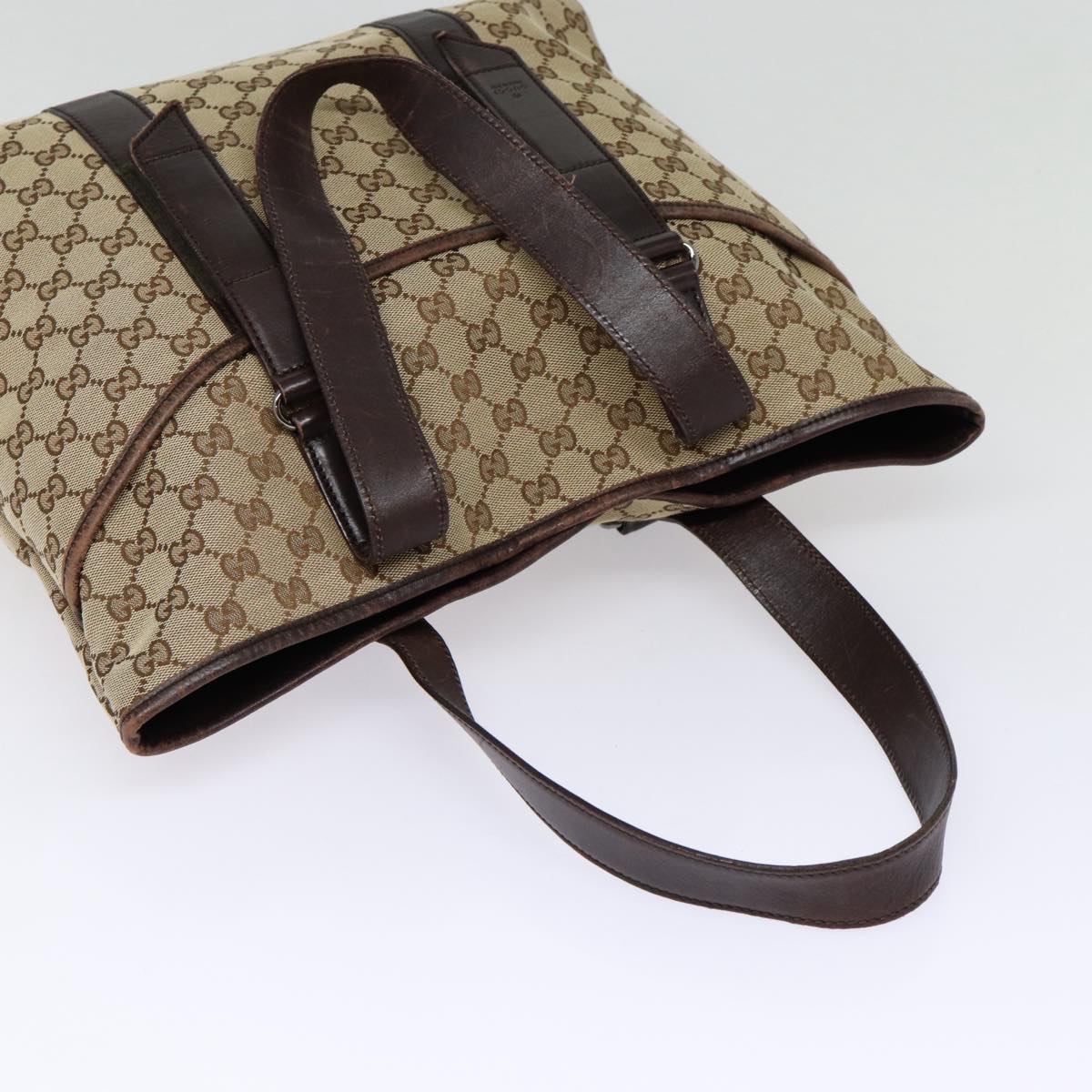 GUCCI GG Canvas Tote Bag Beige Silver 145971 Auth ac3208