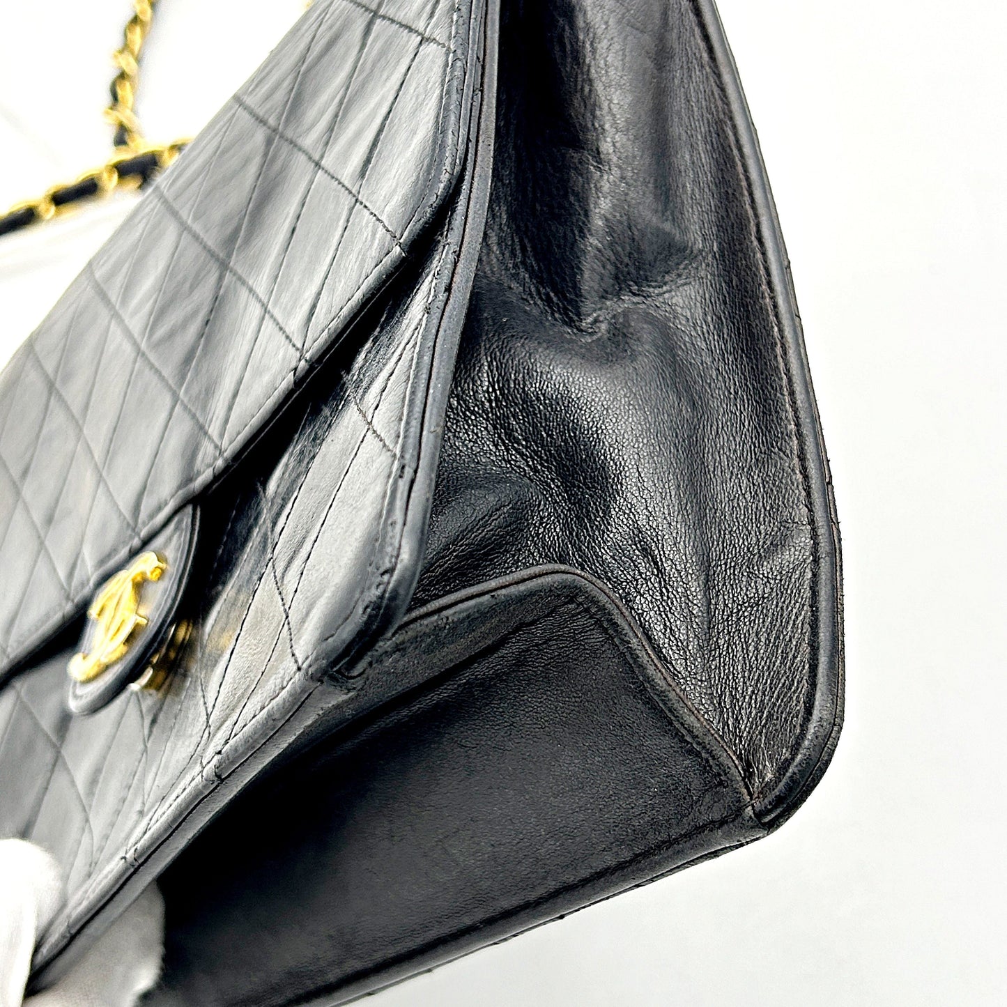 CHANEL | Bags | Chanel Vtg Cc Logo Old Medium Black Matelasse Quilted Shoulder Bag LA8553