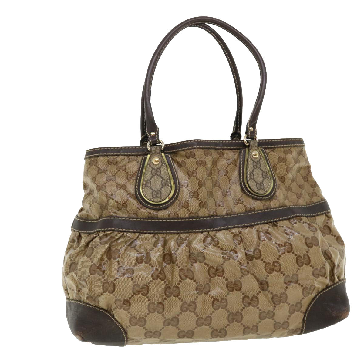 GUCCI GG Canvas Tote Bag Coated Canvas Beige Dark Brown am3623