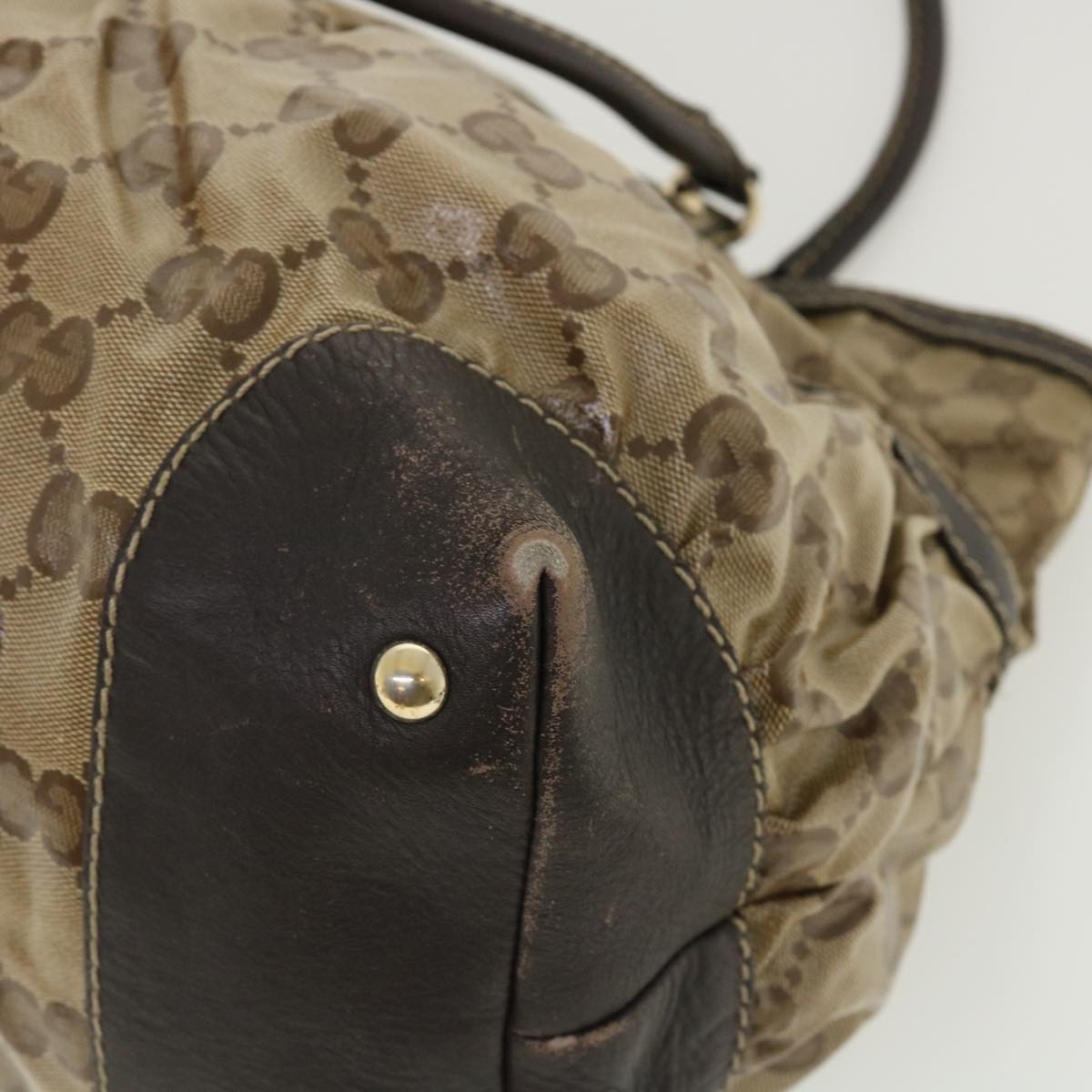 GUCCI GG Canvas Tote Bag Coated Canvas Beige Dark Brown am3623