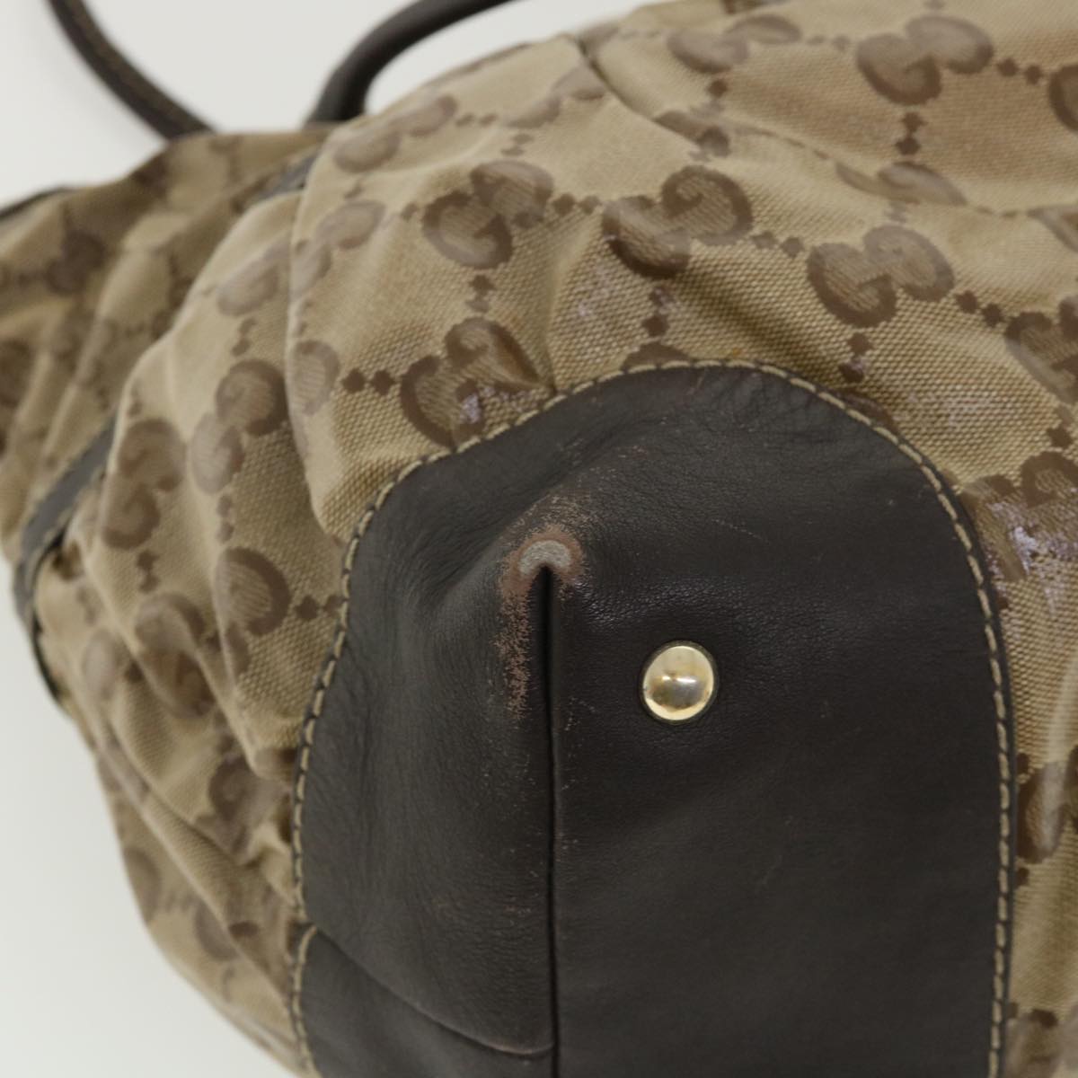 GUCCI GG Canvas Tote Bag Coated Canvas Beige Dark Brown am3623