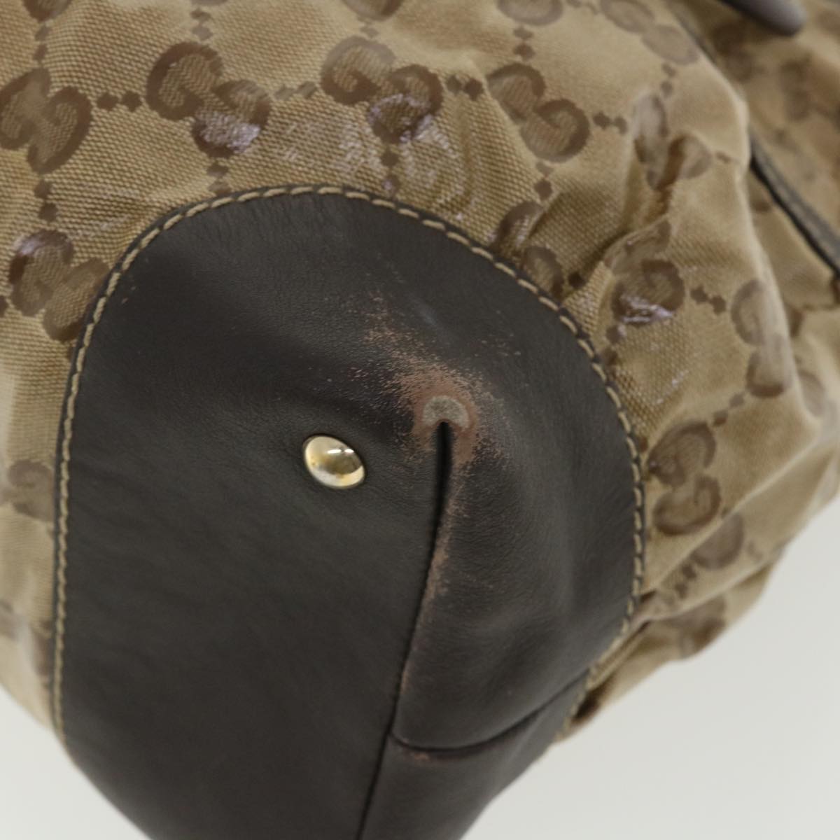 GUCCI GG Canvas Tote Bag Coated Canvas Beige Dark Brown am3623