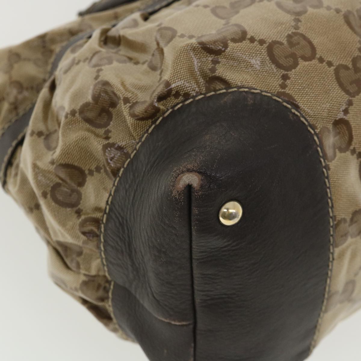 GUCCI GG Canvas Tote Bag Coated Canvas Beige Dark Brown am3623