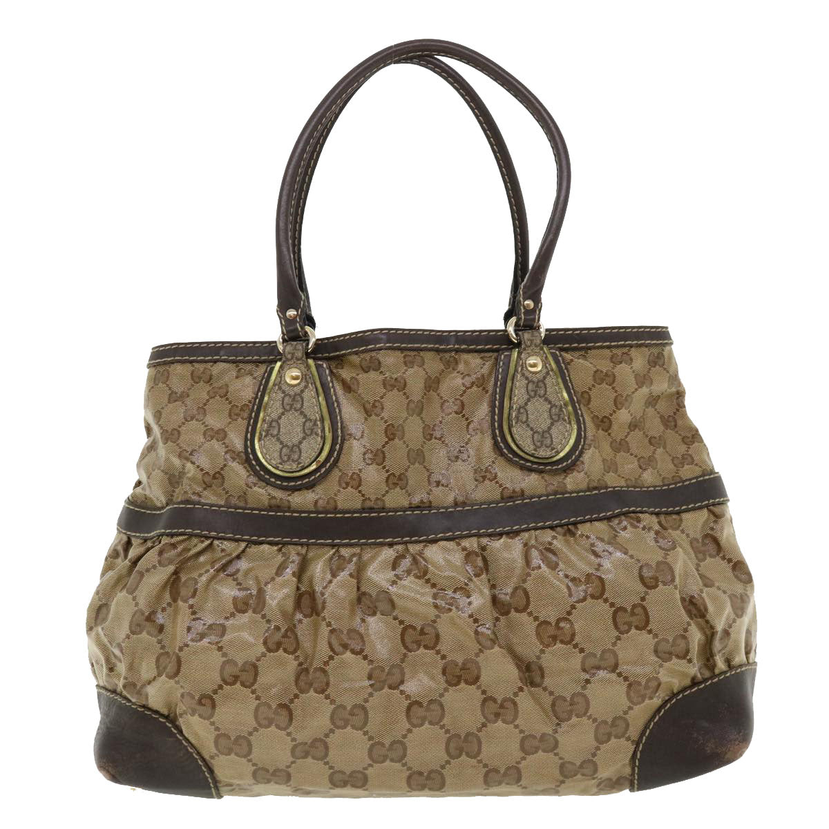 GUCCI GG Canvas Tote Bag Coated Canvas Beige Dark Brown am3623