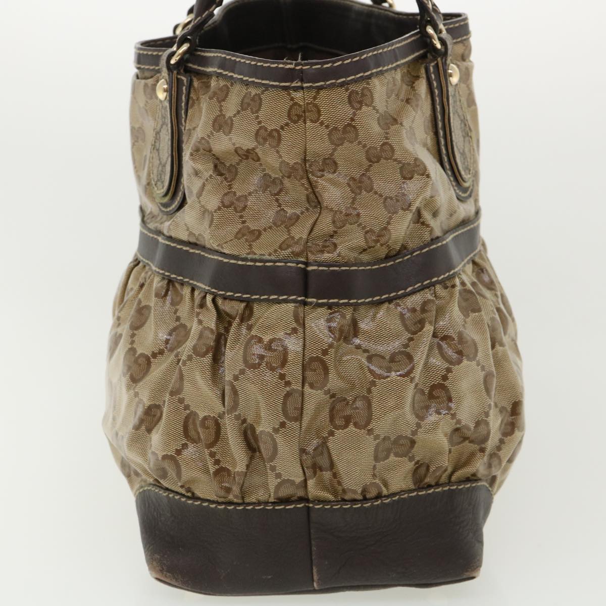 GUCCI GG Canvas Tote Bag Coated Canvas Beige Dark Brown am3623