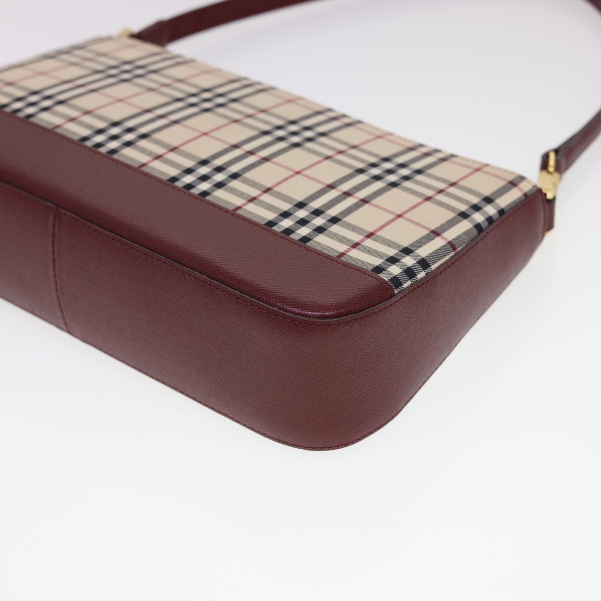 Burberry Nova Check Shoulder Bag Nylon Beige Auth am4151